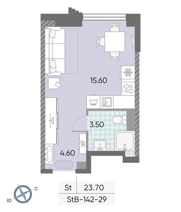 Продажа квартиры-студии 23,7 м², 29/58 этаж