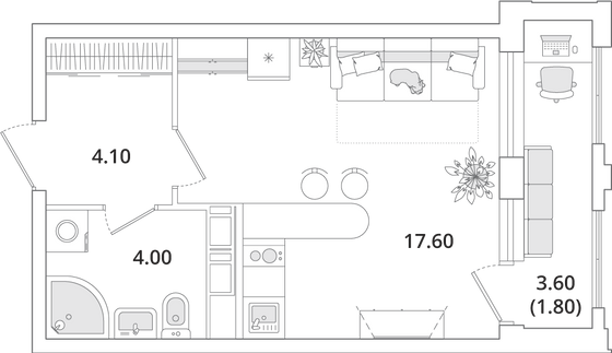 27,5 м², студия, 10/13 этаж