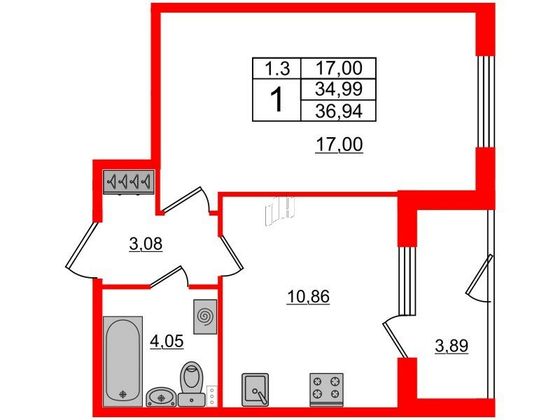 Продажа 1-комнатной квартиры 35 м², 1/5 этаж