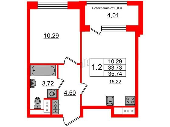 Продажа 1-комнатной квартиры 33,7 м², 2/9 этаж