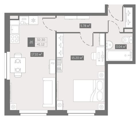 41,1 м², 1-комн. квартира, 5/11 этаж