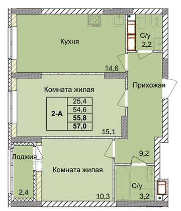 Продажа 2-комнатной квартиры 55,8 м², 15/18 этаж