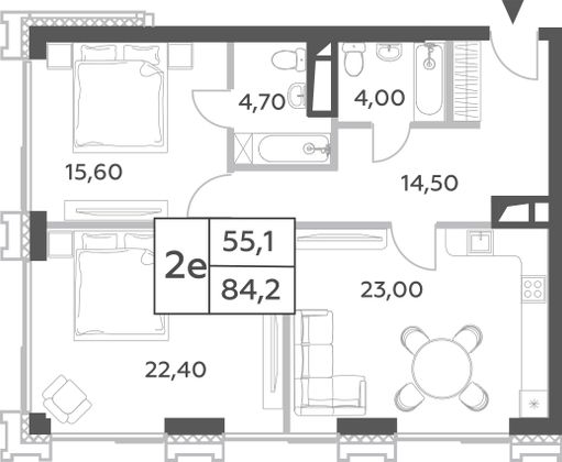 84,2 м², 3-комн. квартира, 29/52 этаж