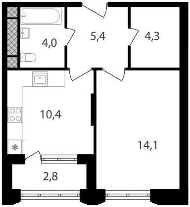 41 м², 1-комн. квартира, 2/30 этаж