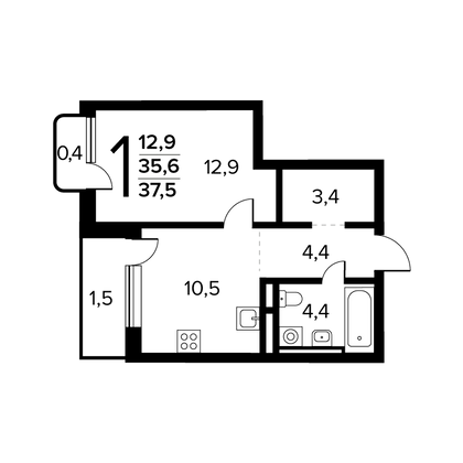 37,5 м², 1-комн. квартира, 11/14 этаж