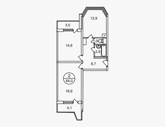 Продажа 2-комнатной квартиры 64 м², 6/17 этаж