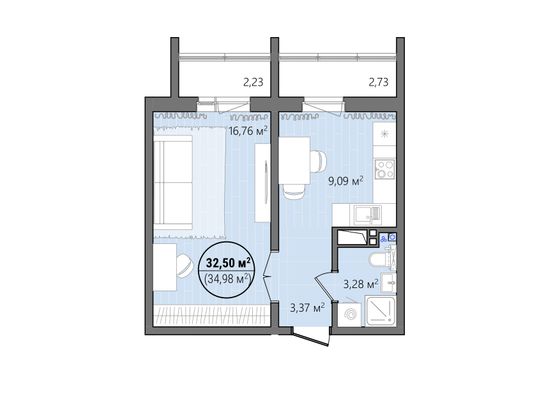 Продажа 1-комнатной квартиры 35 м², 7/14 этаж