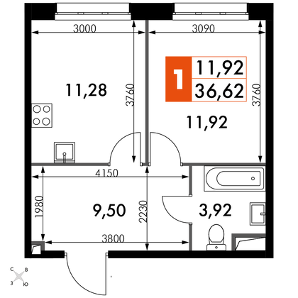 36,6 м², 1-комн. квартира, 5/15 этаж