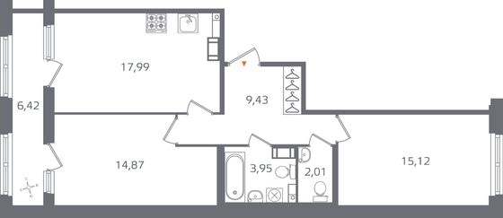 Продажа 2-комнатной квартиры 66,6 м², 11/17 этаж