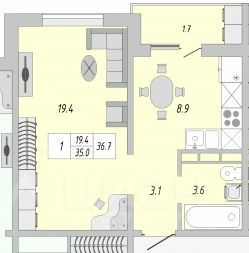 Продажа 1-комнатной квартиры 37 м², 10/17 этаж