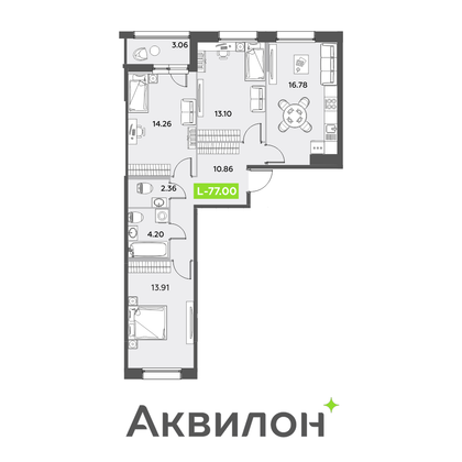 77 м², 3-комн. квартира, 1/12 этаж