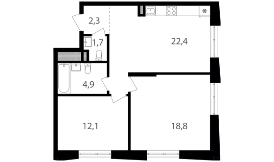 Продажа 2-комнатной квартиры 62,2 м², 17/25 этаж