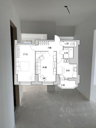 Продажа 2-комнатной квартиры 56,4 м², 5/23 этаж