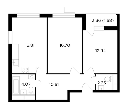 Продажа 2-комнатной квартиры 65,1 м², 9/12 этаж