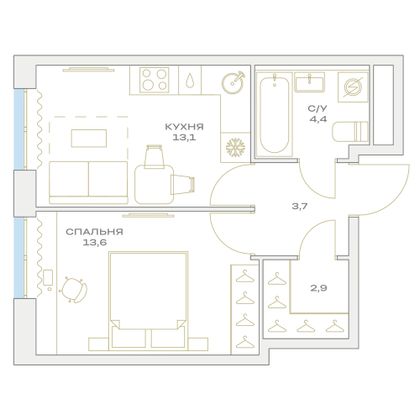 Продажа 1-комнатной квартиры 37,7 м², 18/23 этаж