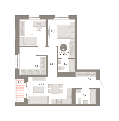 Продажа 3-комнатной квартиры 69,3 м², 5/31 этаж