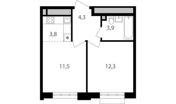 35,8 м², 2-комн. квартира, 16/20 этаж