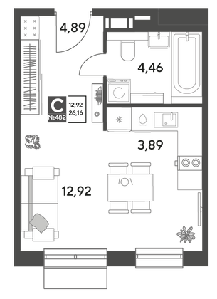 Продажа квартиры-студии 26,2 м², 3/15 этаж