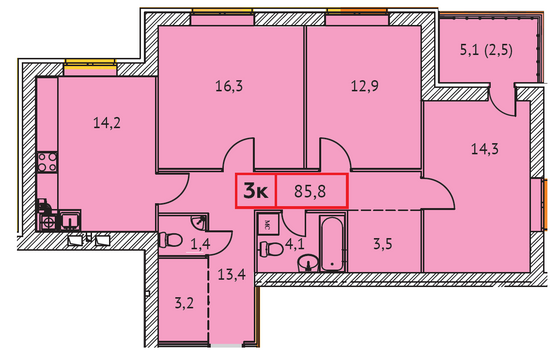 Продажа 3-комнатной квартиры 85,8 м², 3/9 этаж