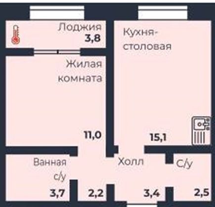 Продажа 1-комнатной квартиры 37,9 м², 10/17 этаж