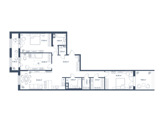 129,3 м², 3-комн. квартира, 3/11 этаж