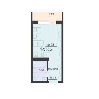 Продажа 1-комнатной квартиры 20,2 м², 16/20 этаж