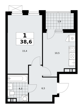 38,6 м², 1-комн. квартира, 14/18 этаж