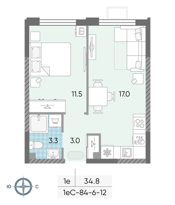 34,8 м², 1-комн. квартира, 8/24 этаж