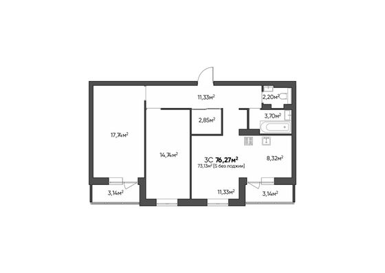 Продажа 3-комнатной квартиры 76,3 м², 9/9 этаж