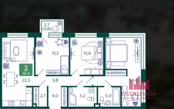 Продажа 3-комнатной квартиры 96,4 м², 5/28 этаж