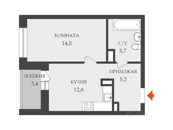 Продажа 1-комнатной квартиры 38 м², 9/14 этаж