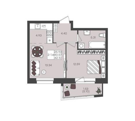 Продажа 2-комнатной квартиры 42,1 м², 10/22 этаж