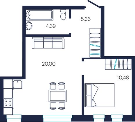 40,2 м², 1-комн. квартира, 6/19 этаж