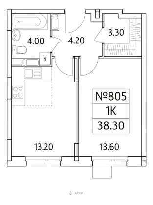 Продажа 1-комнатной квартиры 38,3 м², 11/25 этаж
