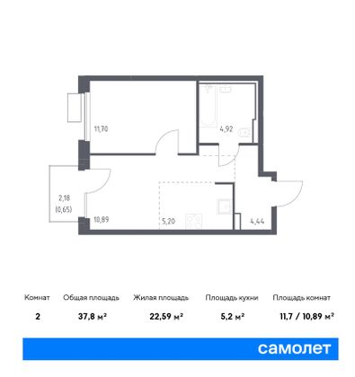 37,8 м², 1-комн. квартира, 6/23 этаж