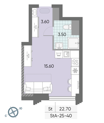 Продажа квартиры-студии 22,7 м², 40/58 этаж