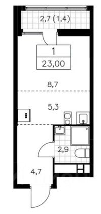 Продажа квартиры-студии 24,3 м², 11/15 этаж