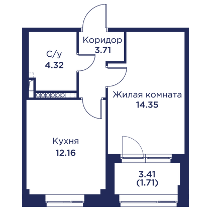 Продажа 1-комнатной квартиры 34,5 м², 3/5 этаж