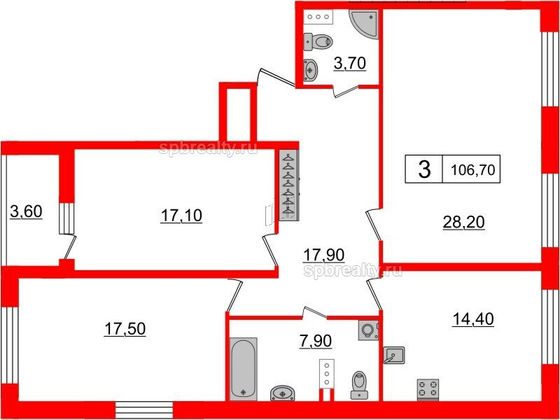 Продажа 3-комнатной квартиры 106,7 м², 5/9 этаж