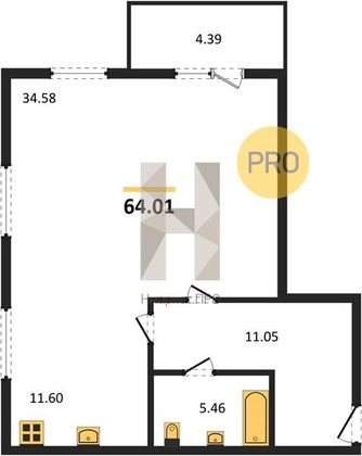 Продажа квартиры-студии 64 м², 2/19 этаж
