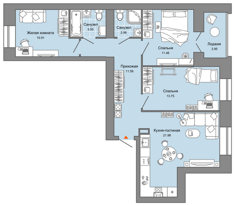 80 м², 4-комн. квартира, 2/7 этаж