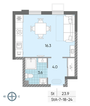 Продажа квартиры-студии 23,9 м², 24/24 этаж