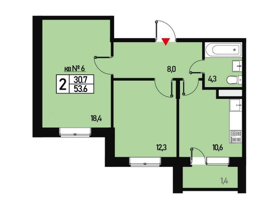 Продажа 2-комнатной квартиры 53 м², 1/3 этаж