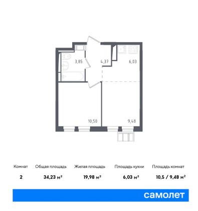 34,2 м², 1-комн. квартира, 8/12 этаж