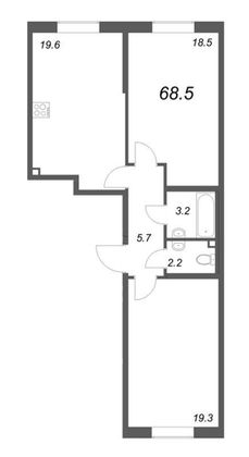 Продажа 2-комнатной квартиры 68,5 м², 2/23 этаж
