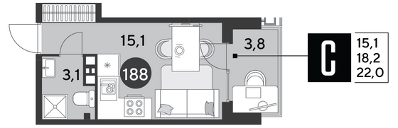 Продажа квартиры-студии 22 м², 3/9 этаж