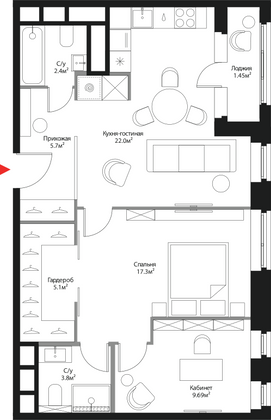 67,4 м², 3-комн. квартира, 6/20 этаж