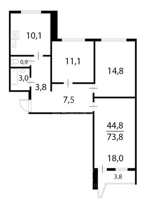 Продажа 3-комнатной квартиры 74,3 м², 17/17 этаж