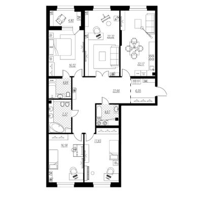 143,3 м², 4-комн. квартира, 2/9 этаж