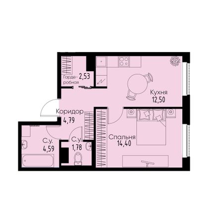 Продажа 1-комнатной квартиры 40,5 м², 9/11 этаж